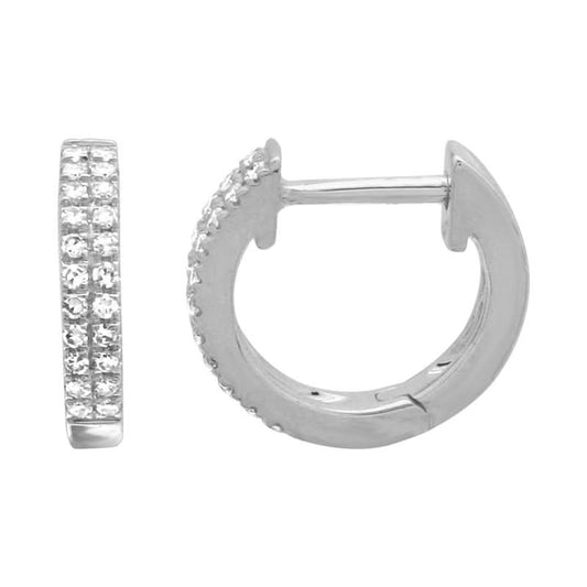 14k Gold Double Row Diamond Huggie Earrings