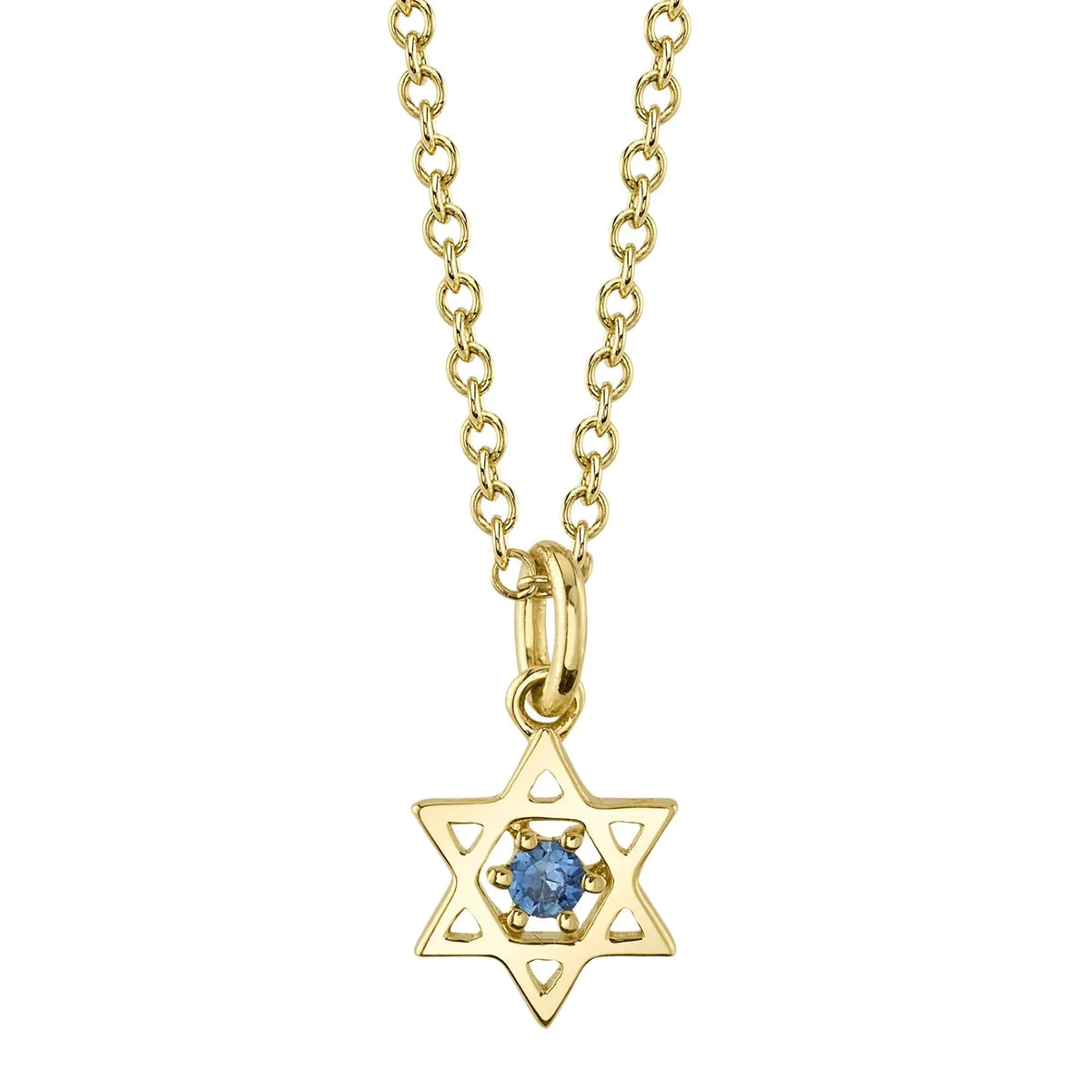 14K Gold Floating Blue Sapphire Star of David Necklace