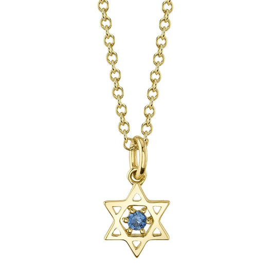 14K Gold Floating Blue Sapphire Star of David Necklace