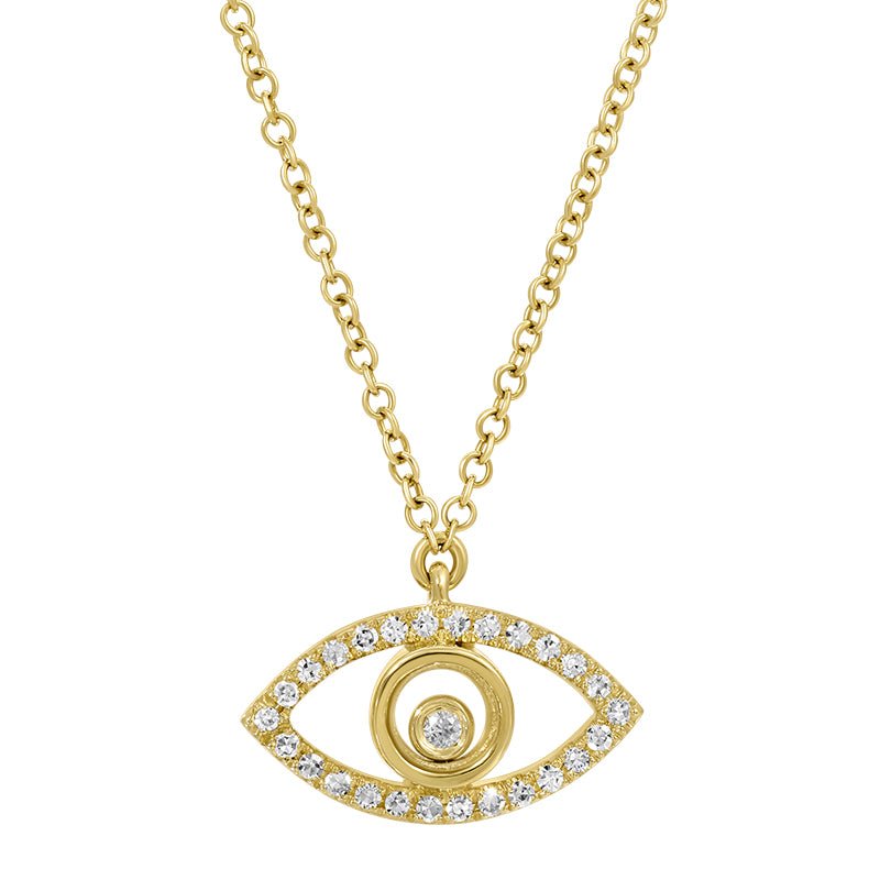 14k Gold Floating Diamond Evil Eye Necklace