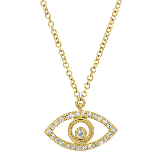 14k Gold Floating Diamond Evil Eye Necklace