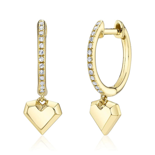 14K Gold Geometric Heart Pave Diamond Huggies