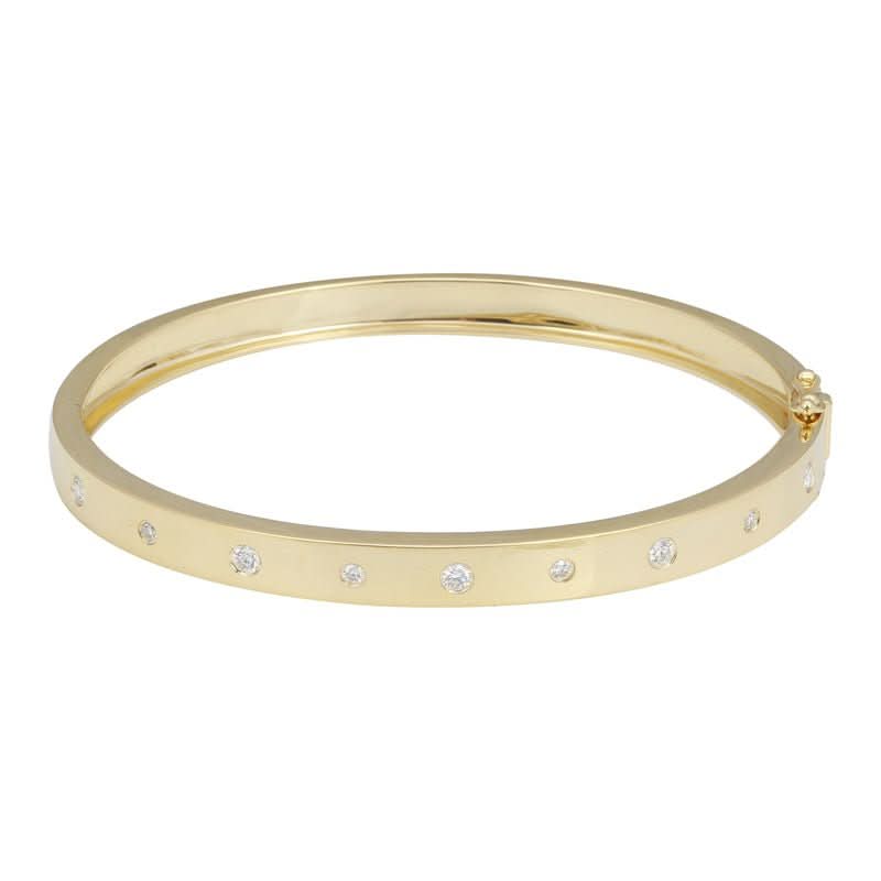 14k Gold Inlay Diamond Gypsy Set Diamond Bangle