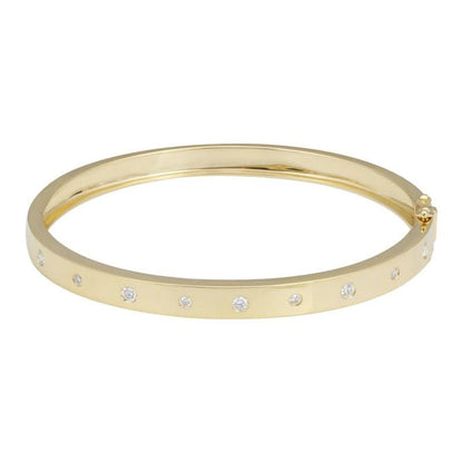 14k Gold Inlay Diamond Gypsy Set Diamond Bangle
