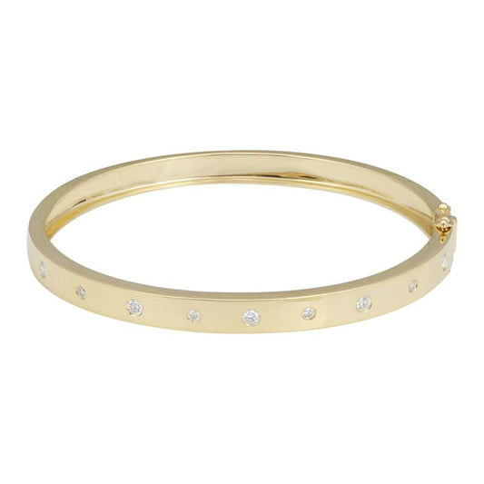 14k Gold Inlay Diamond Gypsy Set Diamond Bangle