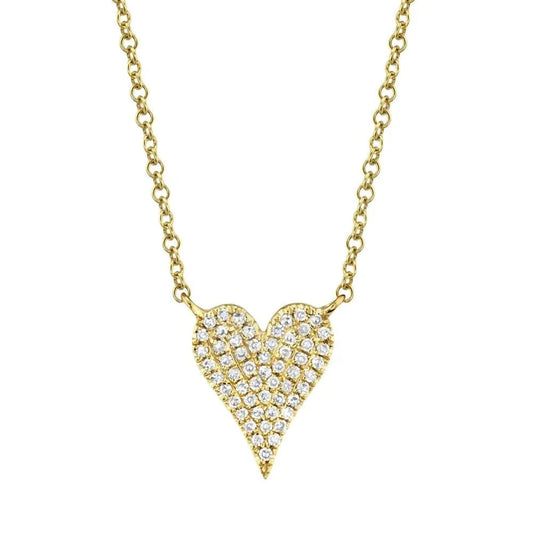 14K Gold Pave Diamond Heart Necklace - Small