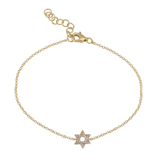 14k Gold Pave Diamond Star Of David Bracelet