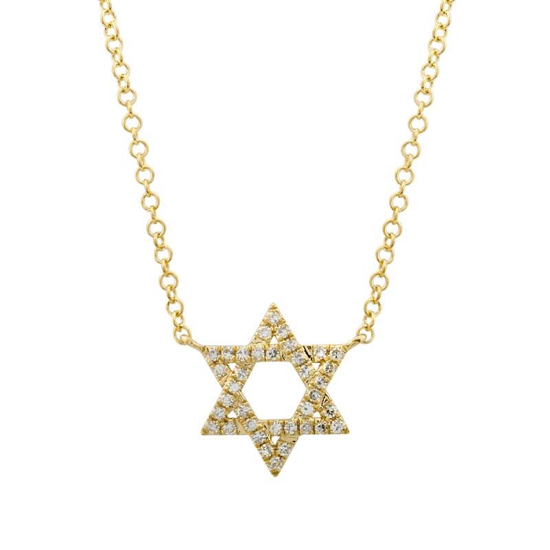 14K Gold Pave Diamond Star Of David Necklace