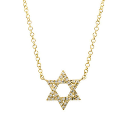 14K Gold Pave Diamond Star Of David Necklace