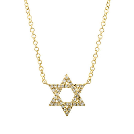 14K Gold Pave Diamond Star Of David Necklace