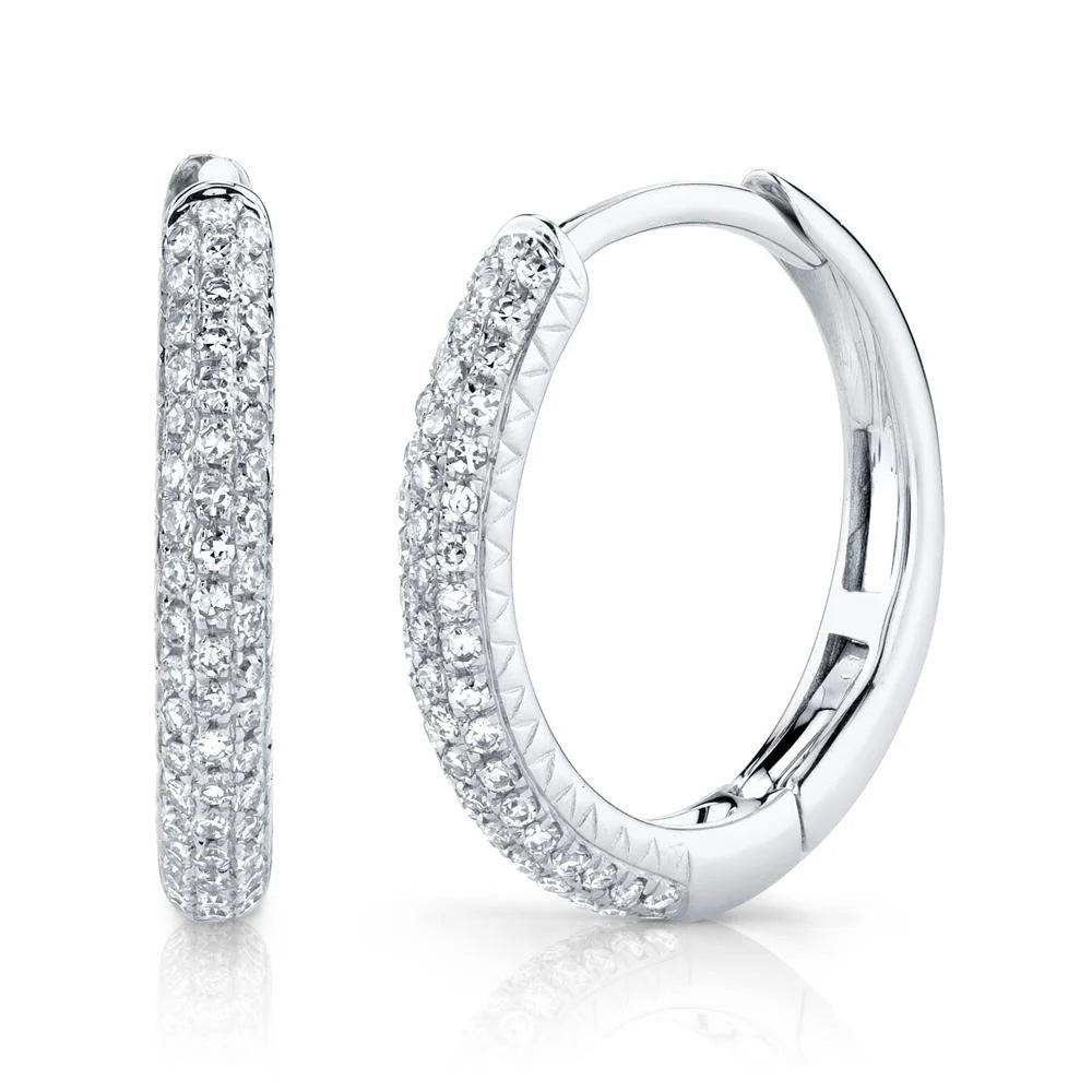 14k Gold Three-Row Diamond Pavé Hoop Earrings - 0.21ct (15mm), alternate view 2