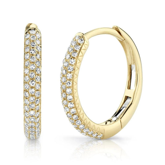 14k Gold Three-Row Diamond Pavé Hoop Earrings - 0.21ct (15mm)