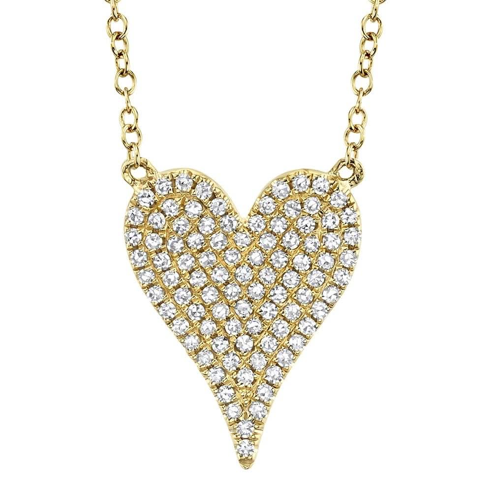 14K Medium Diamond Pave Elongated Heart Necklace - Susan Blake Jewelry