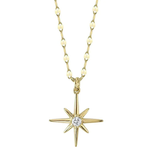 14K North Star With Center Diamond Necklace