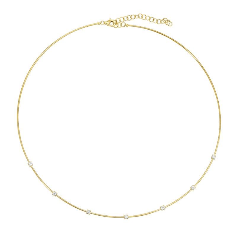 14K Omega Necklace With Diamond Stations