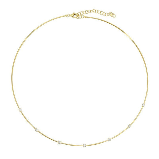 14K Omega Necklace With Diamond Stations