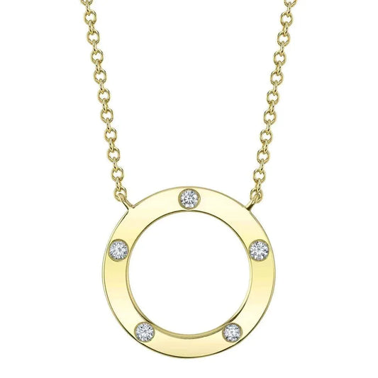 14K Open Circle With Diamond Stations Necklace