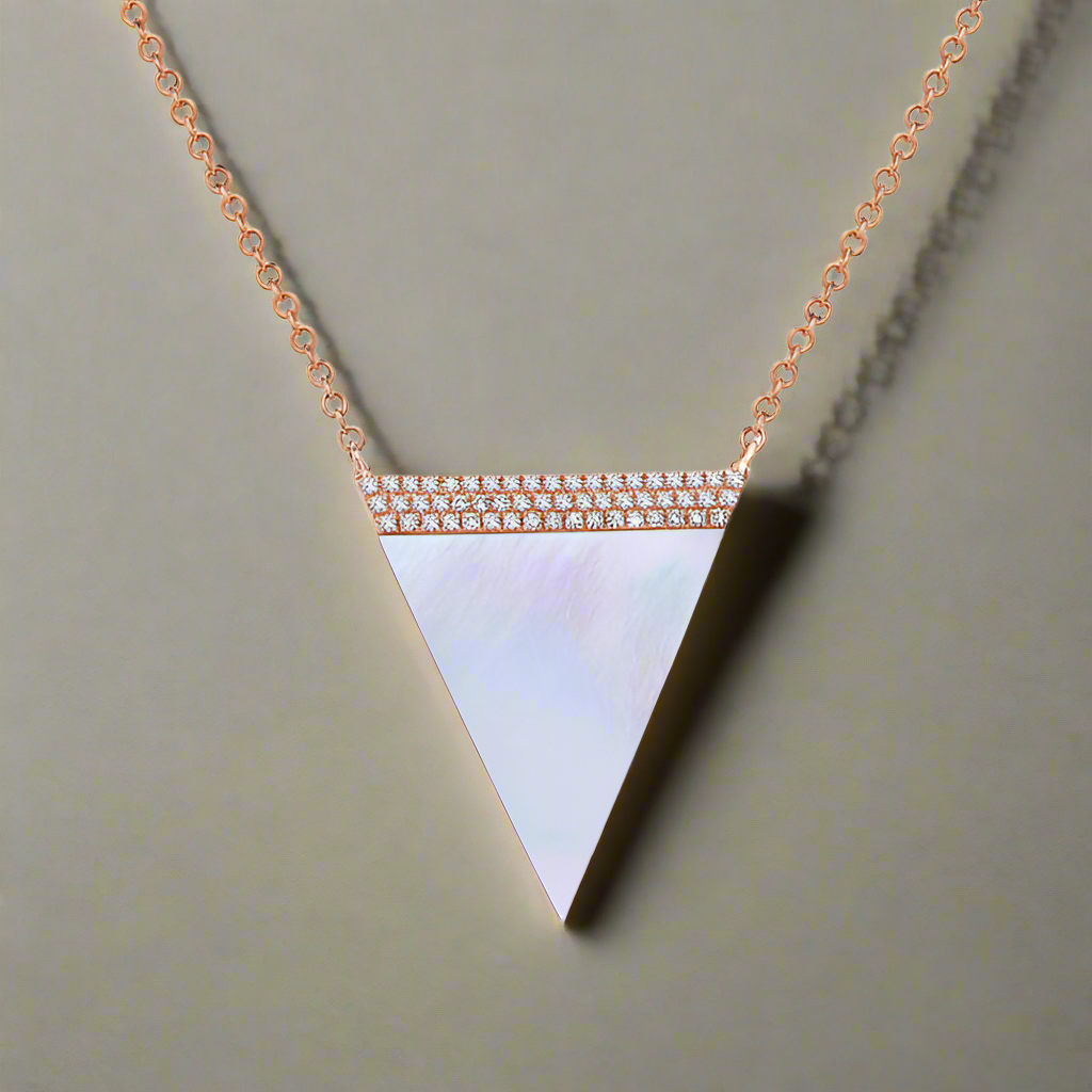 14k Rose Gold Mother of Pearl & Diamond Triangle Necklace, alternate view 2