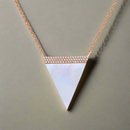 14k Rose Gold Mother of Pearl & Diamond Triangle Necklace, alternate view 2