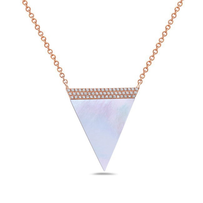 14k Rose Gold Mother of Pearl & Diamond Triangle Necklace