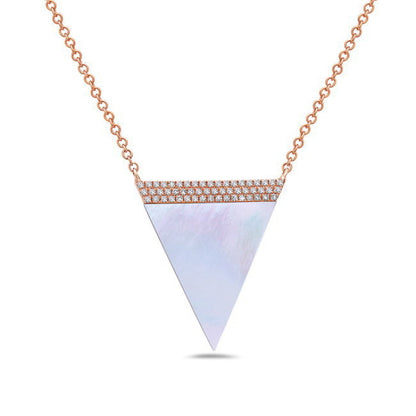 14k Rose Gold Mother of Pearl & Diamond Triangle Necklace