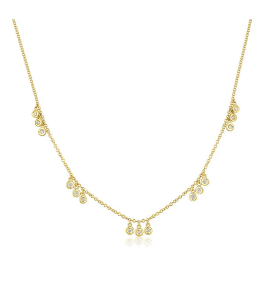 14K Triple Hanging Diamond Bezel Stations Necklace