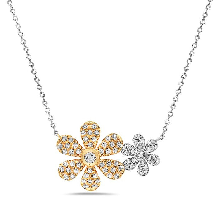 14k Two-Tone Gold Diamond Flower Necklace