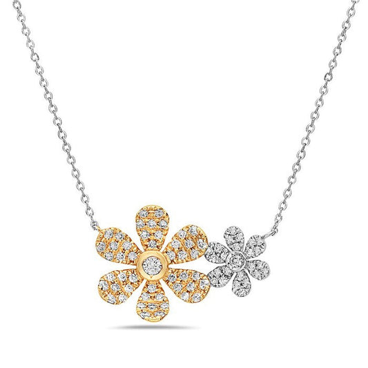 14k Two-Tone Gold Diamond Flower Necklace