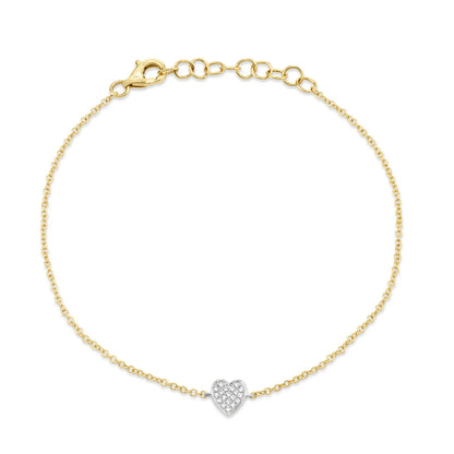 14K Two-Tone Gold Diamond Pavé Heart Bracelet