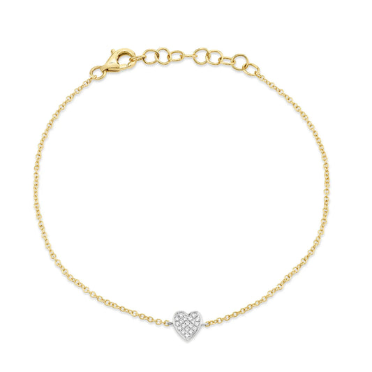 14K Two-Tone Gold Diamond Pavé Heart Bracelet