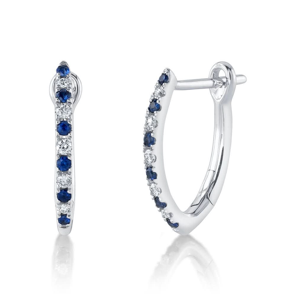 14K White Gold Diamond and Blue Sapphire Hoop Earrings - Susan Blake Jewelry