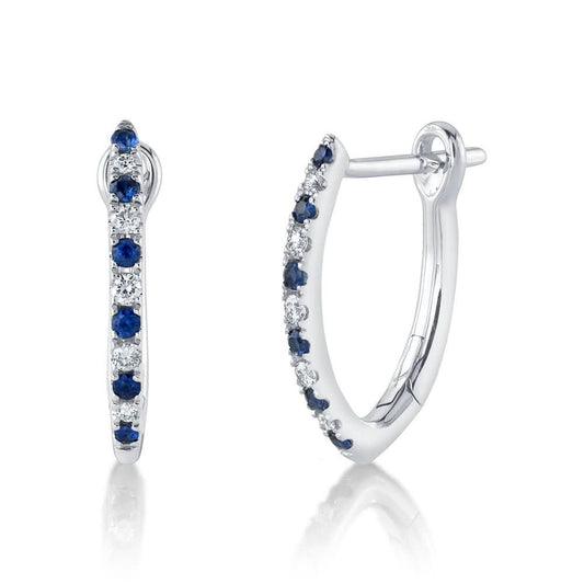 14K White Gold Diamond and Blue Sapphire Hoop Earrings - Susan Blake Jewelry