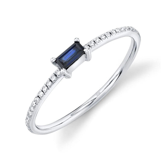 14K White Gold Diamond and Blue Sapphire Lady’s Ring