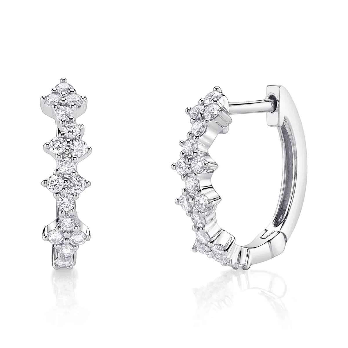 14K White Gold Diamond Cluster Oval Huggie Earring