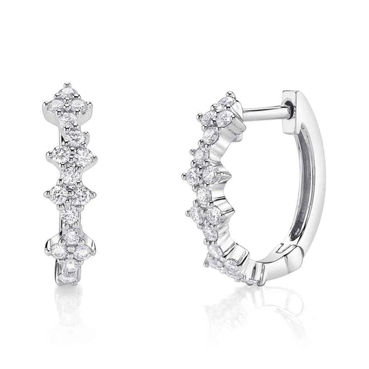 14K White Gold Diamond Cluster Oval Huggie Earring