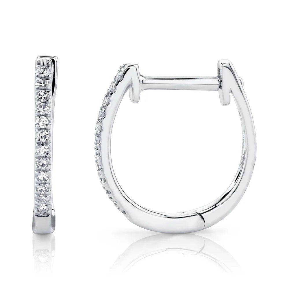 14K White Gold Diamond Huggie Earrings, alternate view 2