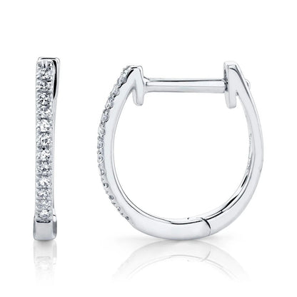 14K White Gold Diamond Huggie Earrings, alternate view 2