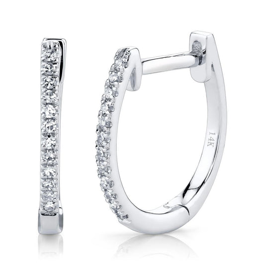 14K White Gold Diamond Huggie Earrings