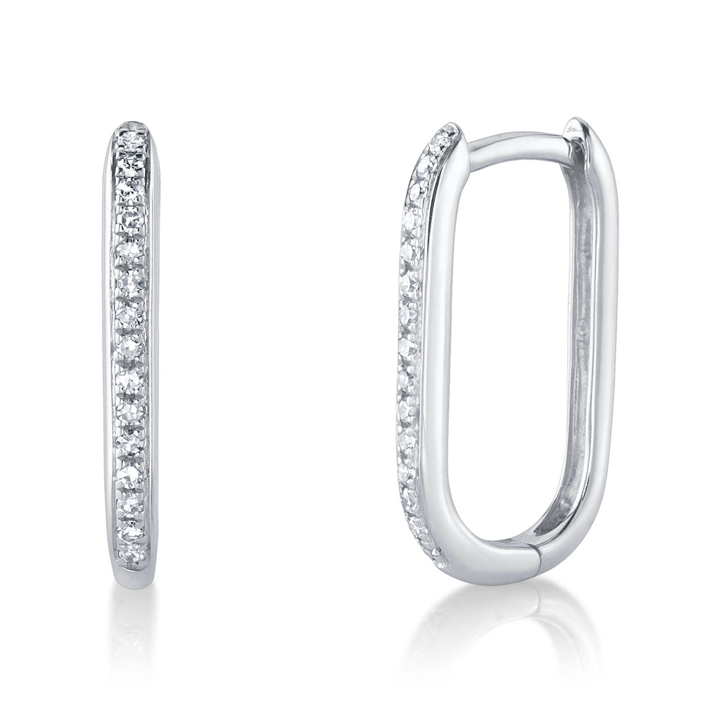 14K White Gold Diamond Oval Hoop Earrings