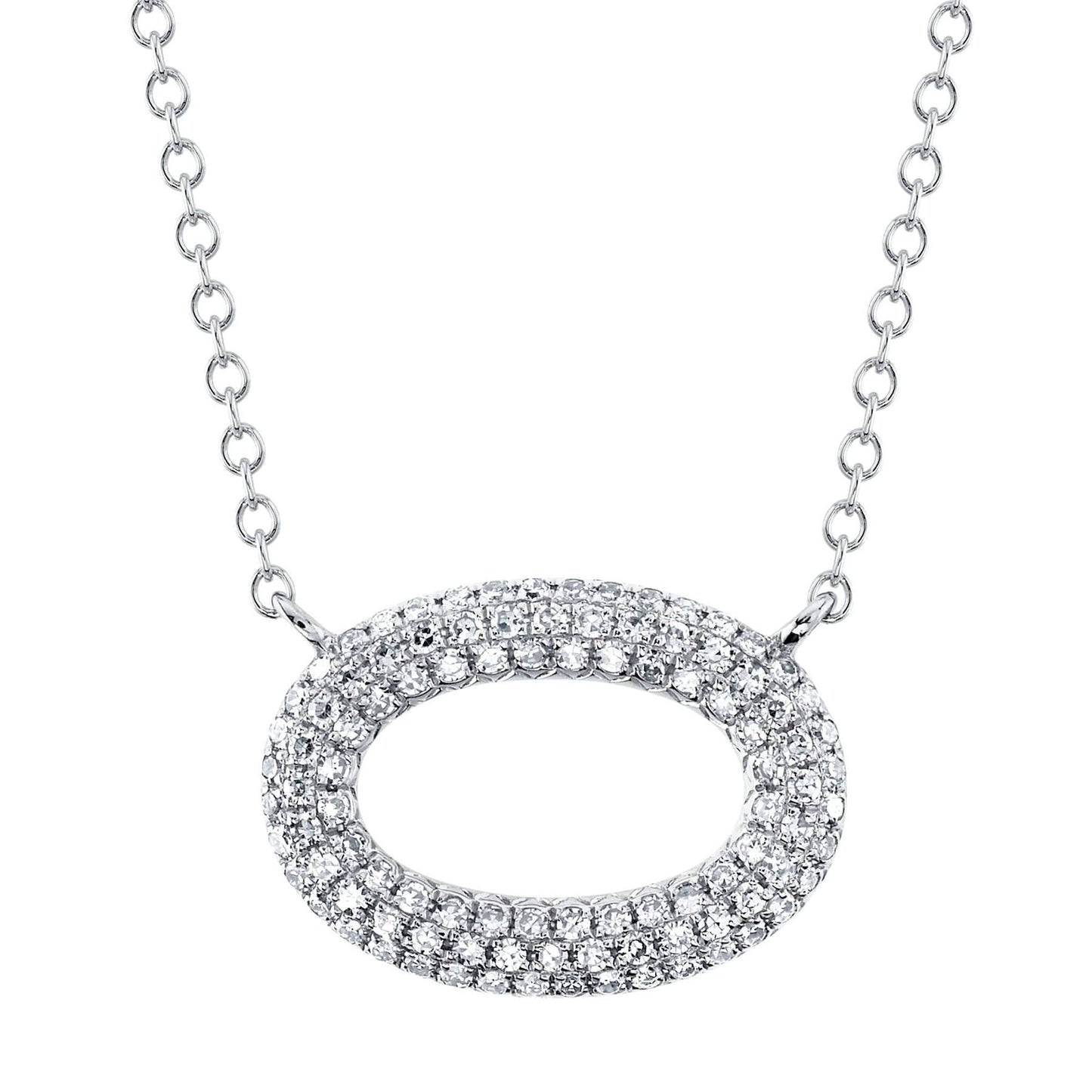 14K White Gold Diamond Pave Oval Necklace - Susan Blake Jewelry