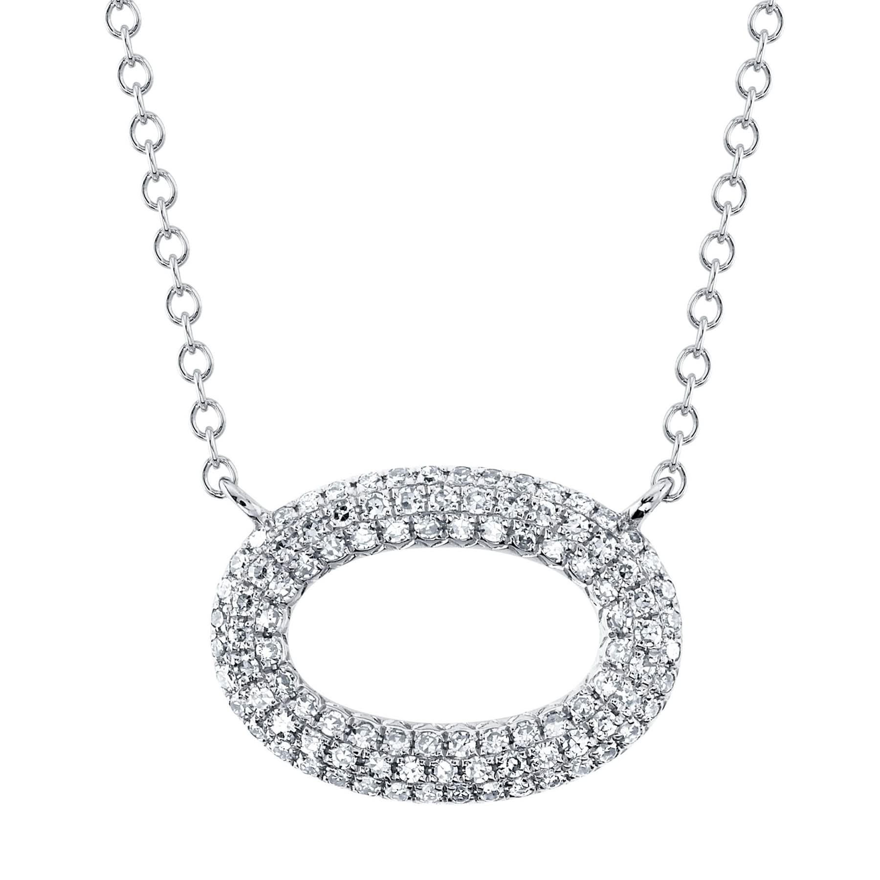 14K White Gold Diamond Pave Oval Necklace - Susan Blake Jewelry