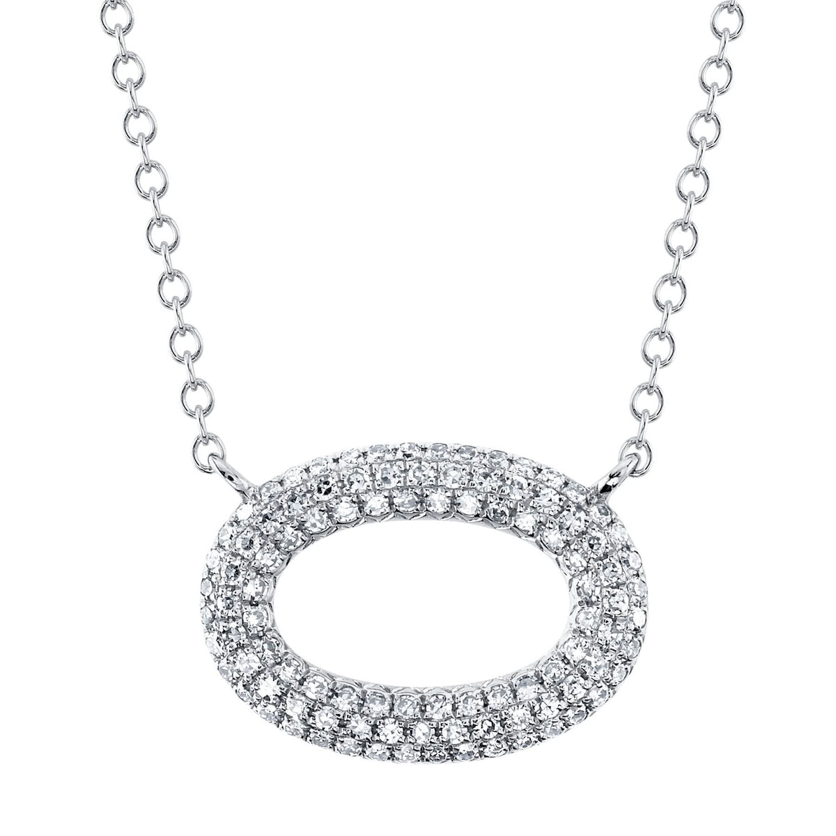 14K White Gold Diamond Pave Oval Necklace