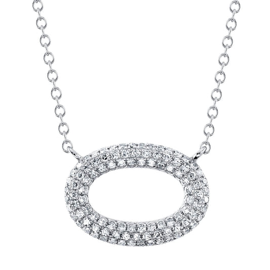 14K White Gold Diamond Pave Oval Necklace