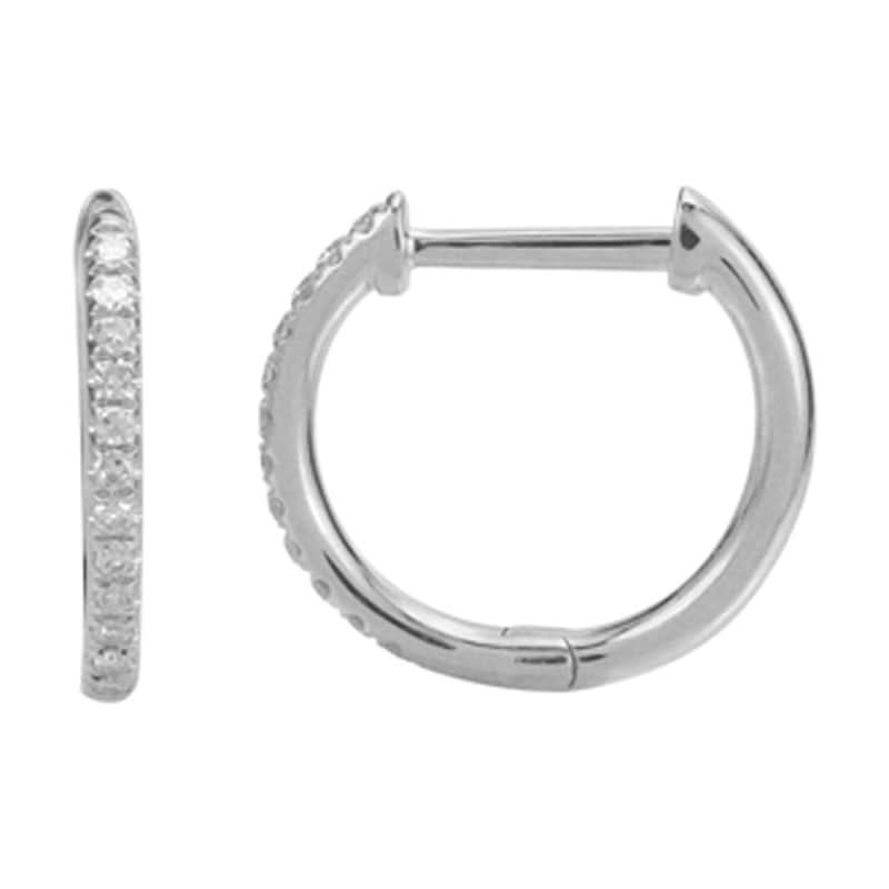 14k White Gold Diamond Round Huggie Earrings - 11mm