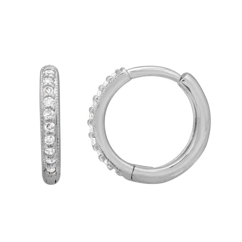 14k White Gold Round Diamond Huggie Earrings - Susan Blake Jewelry