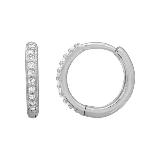 14k White Gold Round Diamond Huggie Earrings - Susan Blake Jewelry