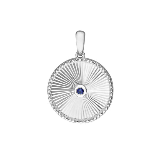 14K White Gold Round Sapphire Pendant