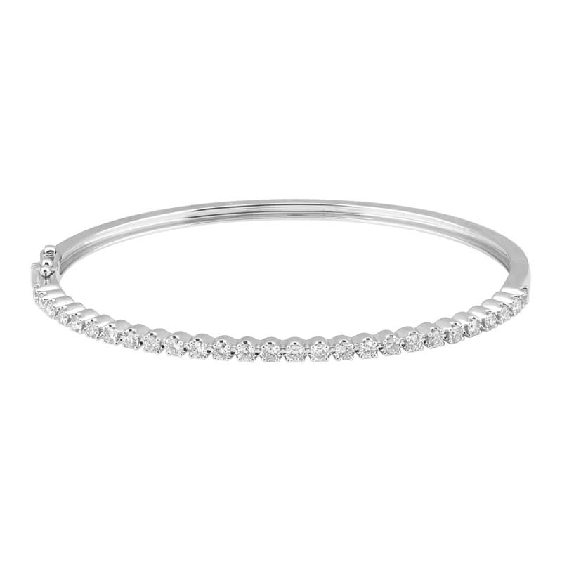 14k White Gold Shared Prong Diamond Bangle