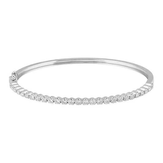 14k White Gold Shared Prong Diamond Bangle