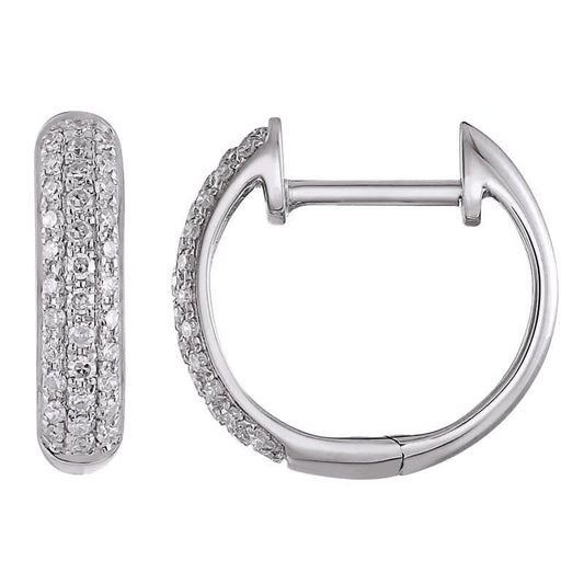 14K White Gold Triple-Row Diamond Pave Huggies 13mm